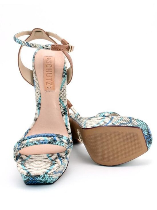Schutz Shoes - Schutz Caitlin High Heel Blue Jeans Biscuit Python Sandal Snakeskin Platform NEW